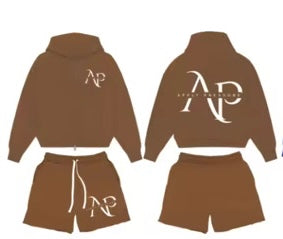 BROWN HOODIE AND SHORT SET