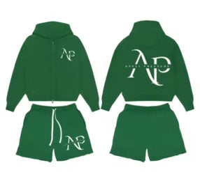 GREEN HOODIE AND SHORT SET