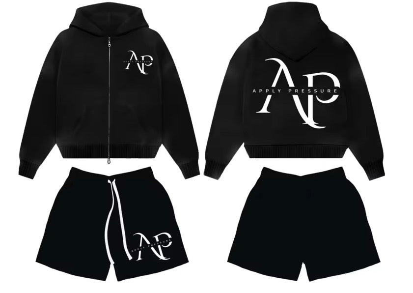 BLACK HOODIE AND SHORT SET